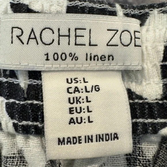 Rachel & Zoe 100% Linen Pull-On Wide Leg Pants Large Tropical Leaf Black White - Picture 6 of 9